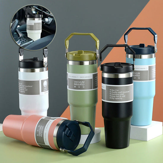 Portable Stainless Steel Vacuum Cup Travel Water Bottle with Handle Cover